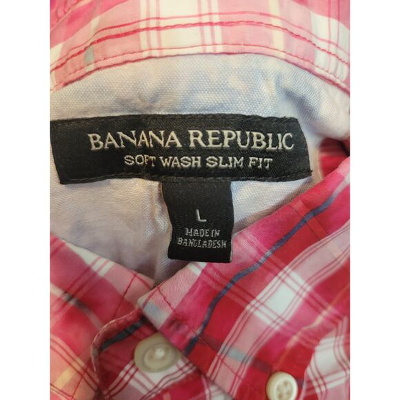 Banana Republic Button down Shirt Reverse tie-dye Plaid Long Sleeve Large Slim - Picture 3 of 11